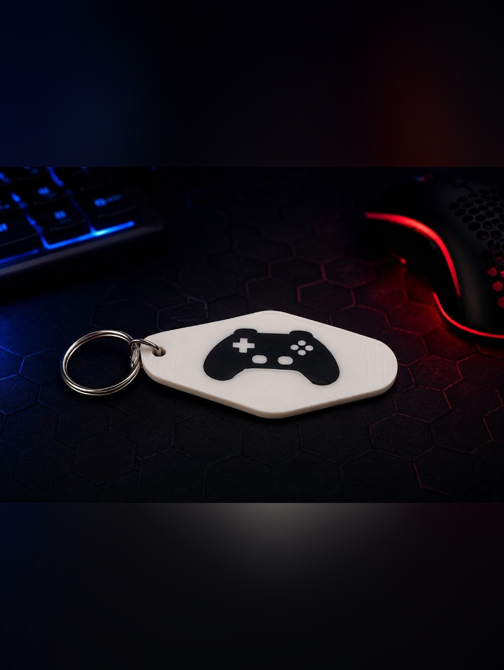 Handmade White & Black Gaming Controller Keychain